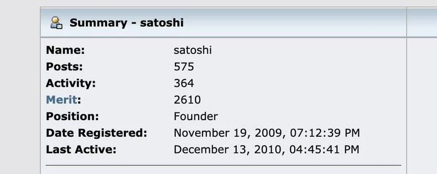 Última atividade de Satoshi Nakamoto no fórum Bitcoin Talk